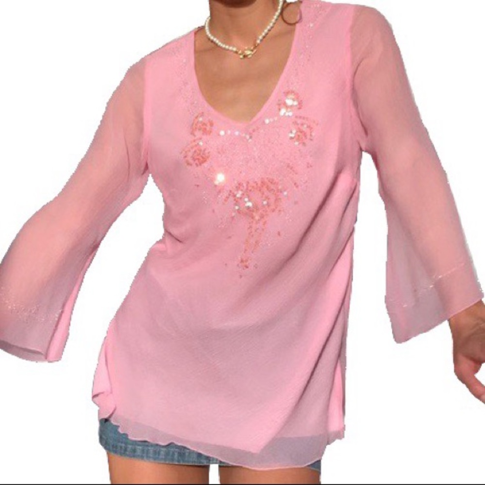 Light / bubblegum pink silk blouse